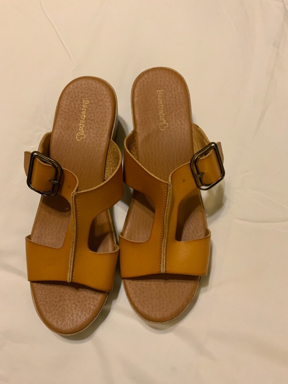 Baretraps Women's Slide Sandals Gwenney Model Size 9M Tan Block Heel